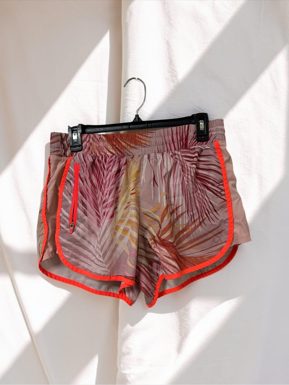 GAP Women's Palm-Print Athletic Shorts with Neon Orange Trim